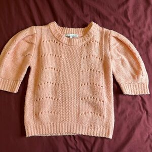 English Factory Peach-Pink Short Puff Sleeve Crewneck Sweater